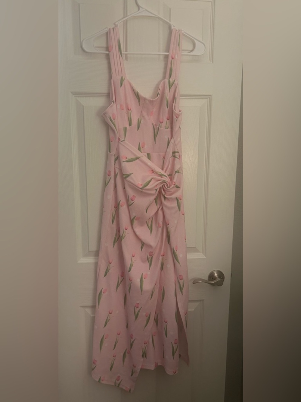 Pink Tulip-Print Sleeveless Midi Dress SHEIN